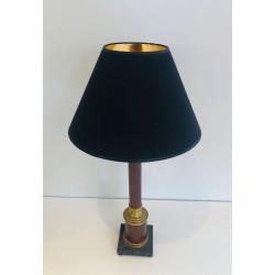 Pair of Neoclassical Faux-Bois Metal and Brass Table Lamps, French Work, circa 1940