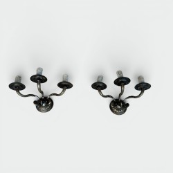 Pair of Neoclassical Three-Light Sconces in Patinated Bron | Modern Eye Gallery