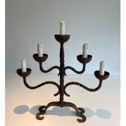 Five-Light Wrought Iron Candelabra, French Work, circa 1950