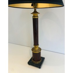 Pair of Neoclassical Faux-Bois Metal and Brass Table Lamps, French Work, circa 1940