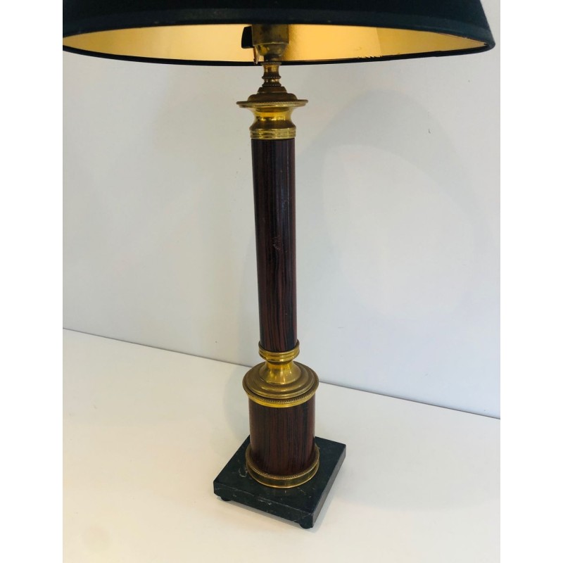 Pair of Neoclassical Faux-Bois Metal and Brass Table Lamps, French Work, circa 1940