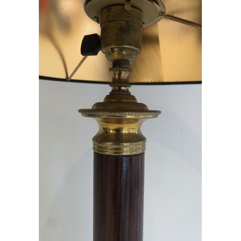 Pair of Neoclassical Faux-Bois Metal and Brass Table Lamps, French Work, circa 1940