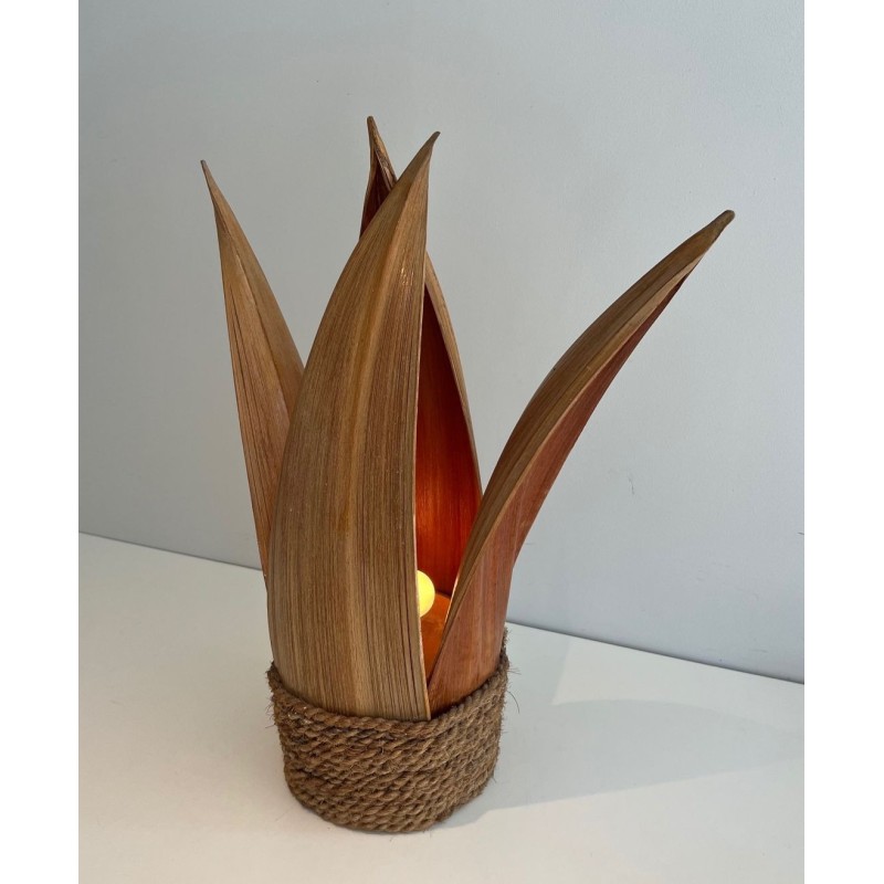 Decorative Palm Tree and Rope Table Lamp, Rattan, French Work, circa 1970