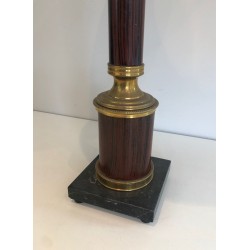 Pair of Neoclassical Faux-Bois Metal and Brass Table Lamps, French Work, circa 1940