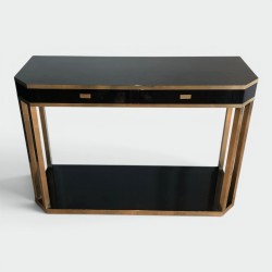 Canted Console in Black Lacquer and Brass Opening with Two | Modern Eye Gallery