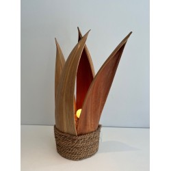 Decorative Palm Tree and Rope Table Lamp, Rattan, French Work, circa 1970