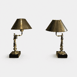 Pair of Brass Desk Lamps with Articulated Arm and Brass Sh | Modern Eye Gallery