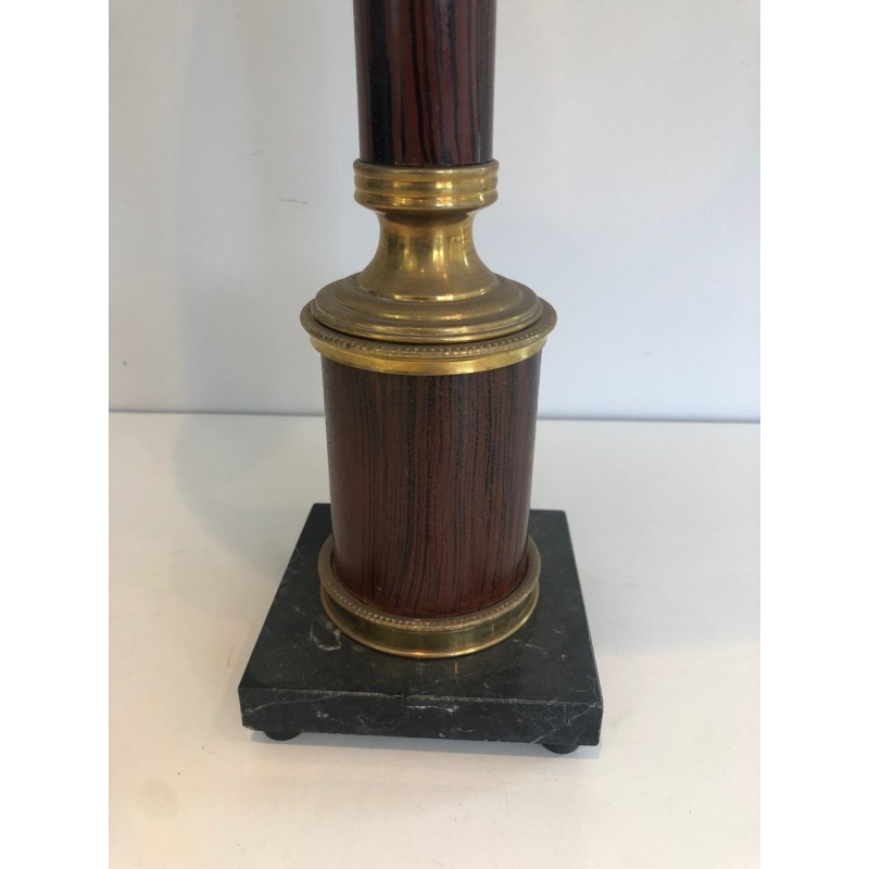 Pair of Neoclassical Faux-Bois Metal and Brass Table Lamps, French Work, circa 1940