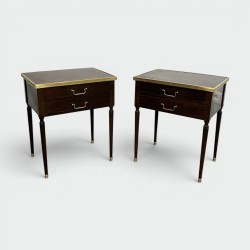 Pair of Louis XVI Style Bedside Tables in Mahogany with Tw | Modern Eye Gallery