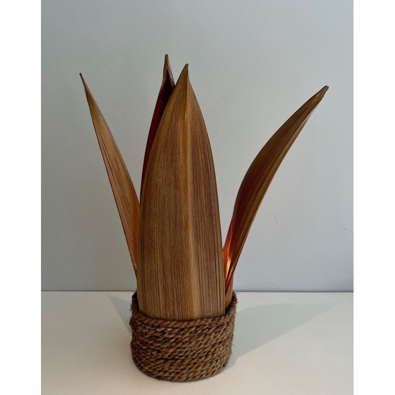 Decorative Palm Tree and Rope Table Lamp, Rattan, French Work, circa 1970