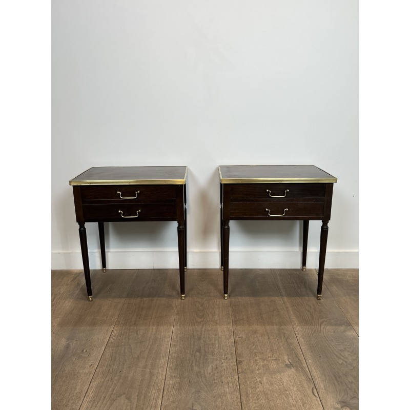 Pair of Louis XVI Style Bedside Tables in Mahogany with Tw | Modern Eye Gallery
