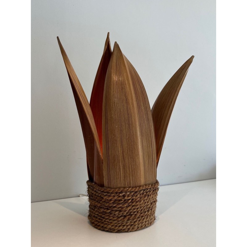 Decorative Palm Tree and Rope Table Lamp, Rattan, French Work, circa 1970