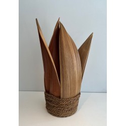 Decorative Palm Tree and Rope Table Lamp, Rattan, French Work, circa 1970