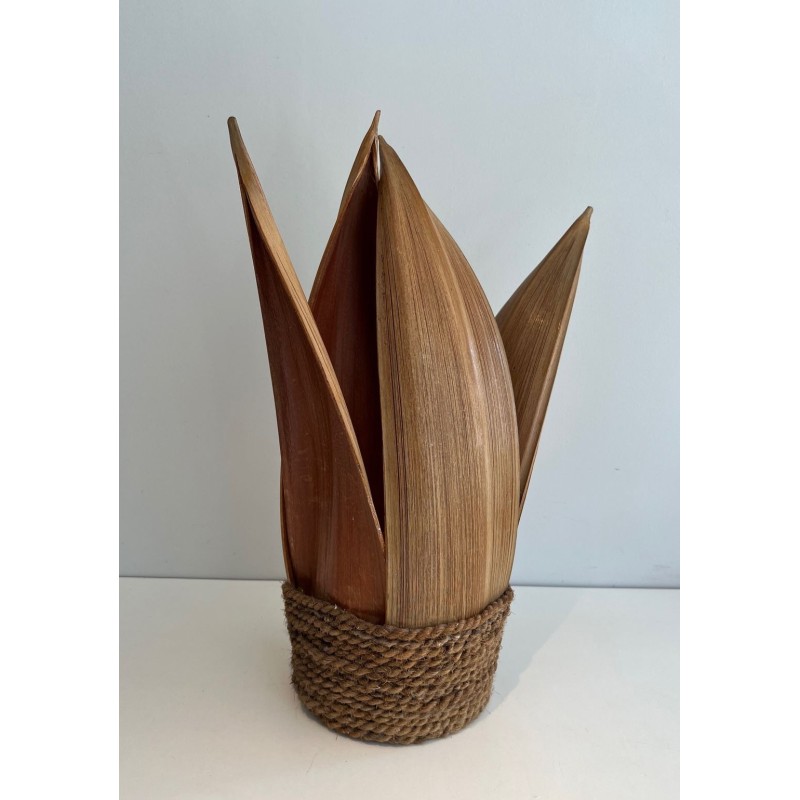 Decorative Palm Tree and Rope Table Lamp, Rattan, French Work, circa 1970