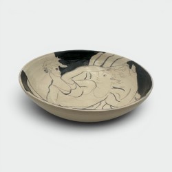 Ceramic Catch-All Tray with Two Female Figures, Signed, Circa 1970