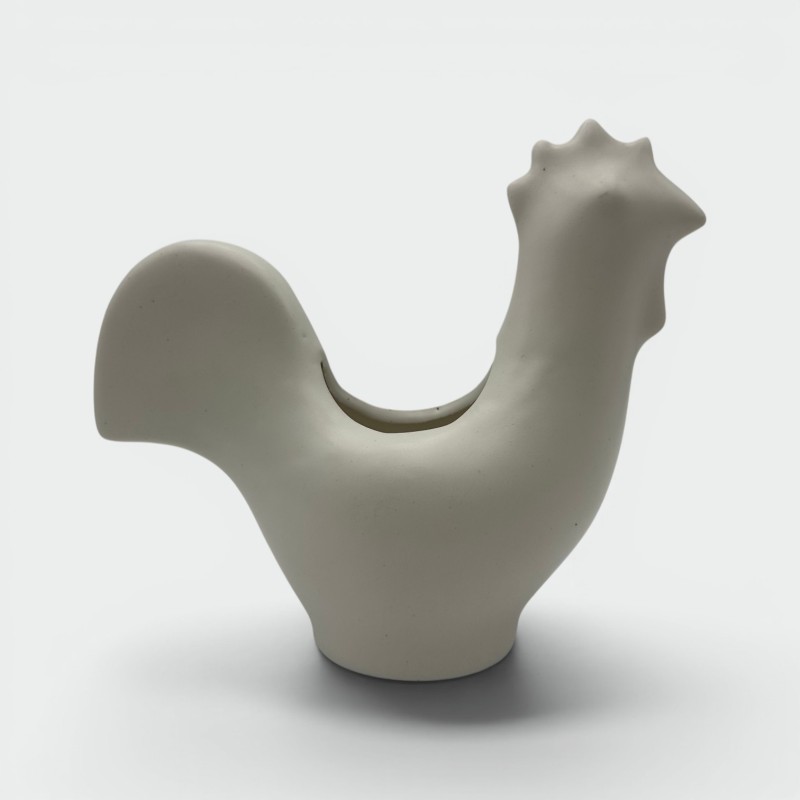 White Ceramic Rooster, French Production in the Style of Jouve, Circa 1950