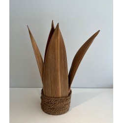 Decorative Palm Tree and Rope Table Lamp, Rattan, French Work, circa 1970