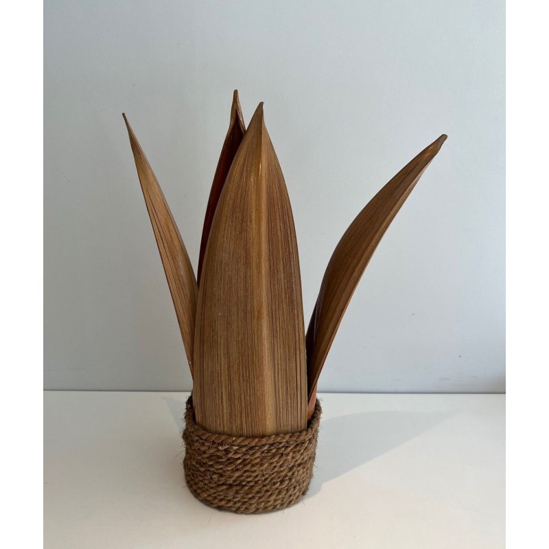 Decorative Palm Tree and Rope Table Lamp, Rattan, French Work, circa 1970