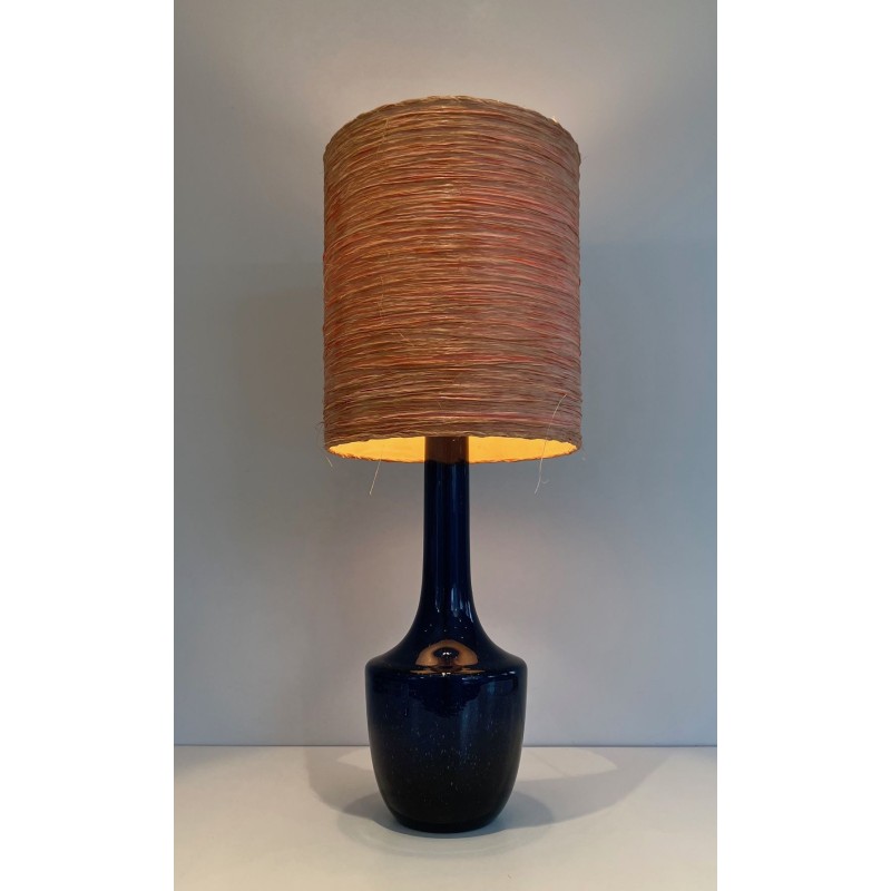 Blue Blown Glass Table Lamp, French or Italian Work, circa 1970