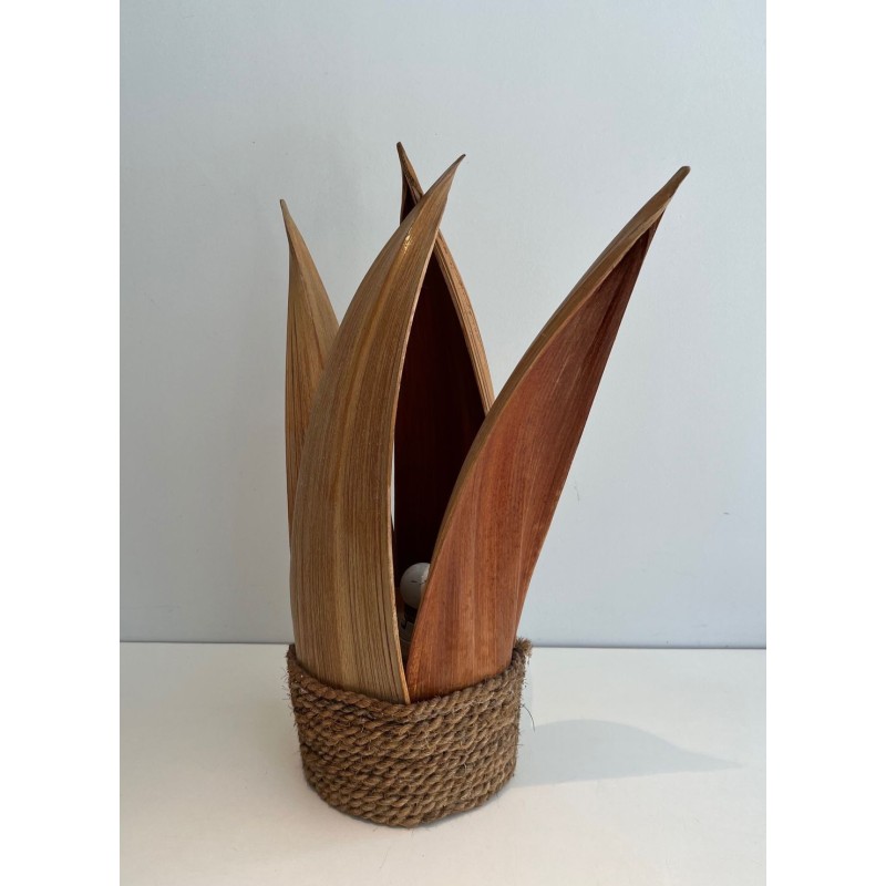 Decorative Palm Tree and Rope Table Lamp, Rattan, French Work, circa 1970