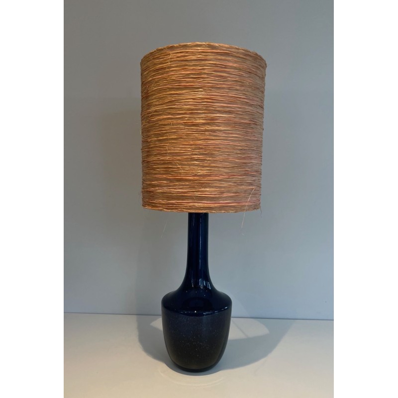 Blue Blown Glass Table Lamp, French or Italian Work, circa 1970