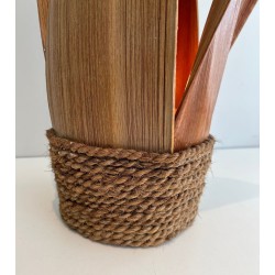 Decorative Palm Tree and Rope Table Lamp, Rattan, French Work, circa 1970