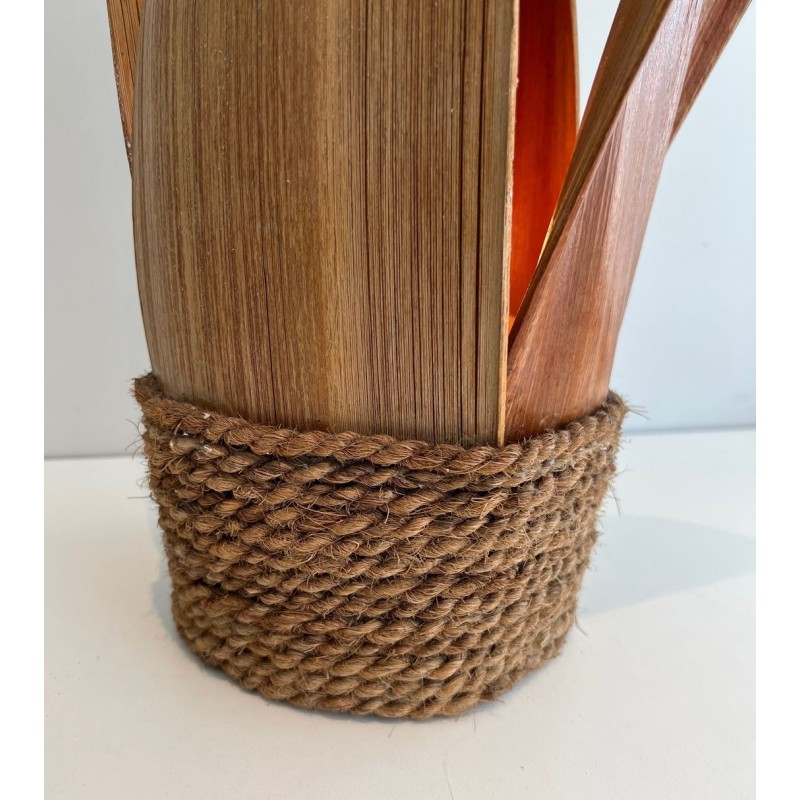 Decorative Palm Tree and Rope Table Lamp, Rattan, French Work, circa 1970