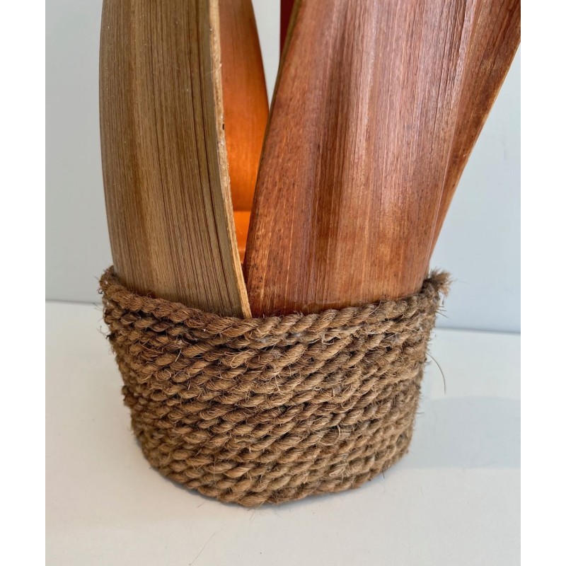 Decorative Palm Tree and Rope Table Lamp, Rattan, French Work, circa 1970