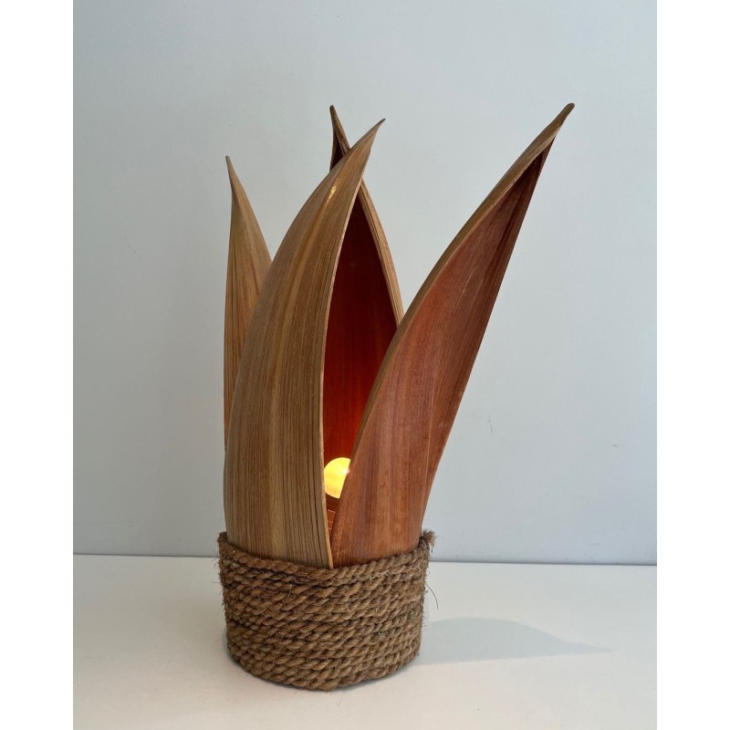 Decorative Palm Tree and Rope Table Lamp, Rattan, French Work, circa 1970