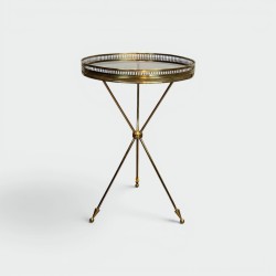 Tripod Brass Pedestal Table with Glass Top, Openwork Galle | Modern Eye Gallery