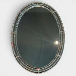Oval Multi-Faceted Wall Mirror with Brass Garlands, 1970s | Modern Eye Gallery
