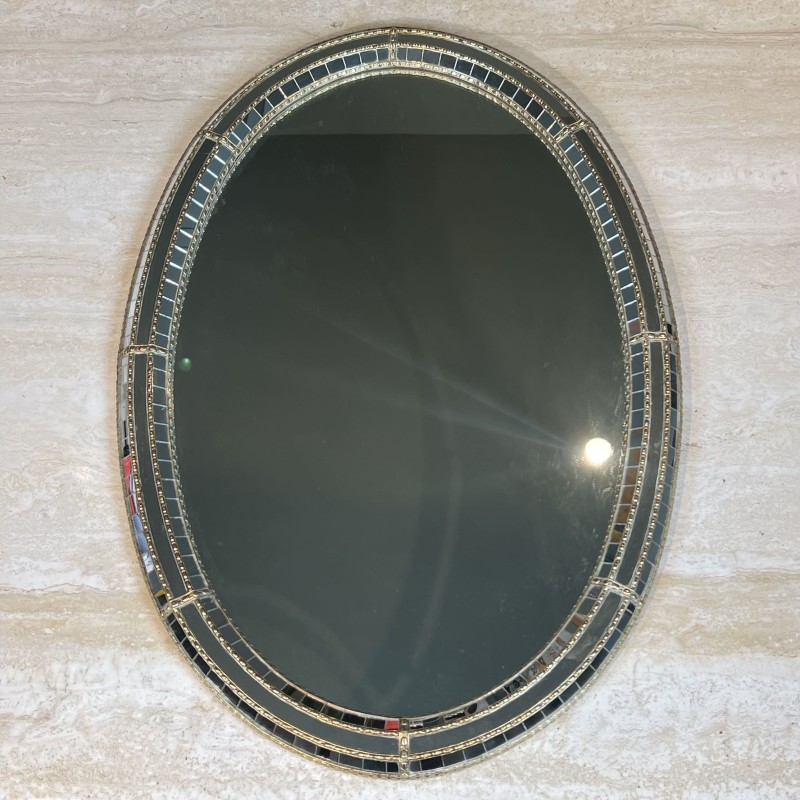 Oval Multi-Faceted Wall Mirror with Brass Garlands, 1970s | Modern Eye Gallery