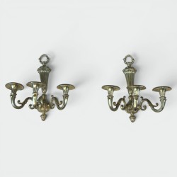 Pair of Three-Light Sconces in Gilt Bronze with Fluted Vas | Modern Eye Gallery