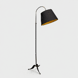 Crook-Arm Floor Lamp in Black Lacquered Metal and Brass, C | Modern Eye Gallery