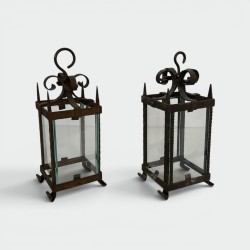 Pair of Wrought Iron Lanterns with Glazed Panels and Twist | Modern Eye Gallery