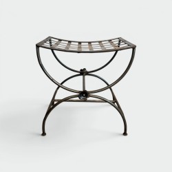 Polished Wrought Iron Curule Stool with Woven Seat and Flo | Modern Eye Gallery