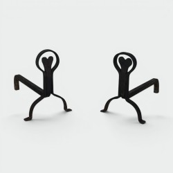 Pair of Wrought Iron Andirons with Ring and Heart Decorati | Modern Eye Gallery