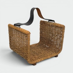 Braided Rope and Leather-Handled Log Holder, in the Style | Modern Eye Gallery