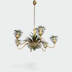 Six-Light Chandelier in Gilt Metal and Green-Lacquered Tol | Modern Eye Gallery