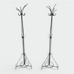 Pair of Standing Coat Racks in Black Lacquered Metal and B | Modern Eye Gallery