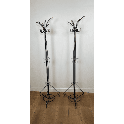Pair of Standing Coat Racks in Black Lacquered Metal and B | Modern Eye Gallery