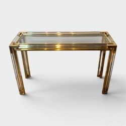 Console in Plexiglas and Brass with Glass Top, Attributed | Modern Eye Gallery