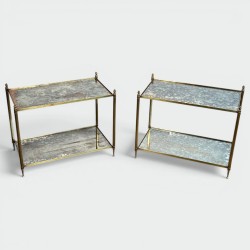 Pair of Brass Side Tables with Two Oxidised Mirror Tiers, | Modern Eye Gallery