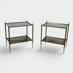 Pair of Brass Side Tables with Two Smoked Glass Tiers, Mai | Modern Eye Gallery