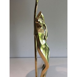 Stylised Female Figure Brass Table Lamp, Art Déco Style, French Work, circa 1970