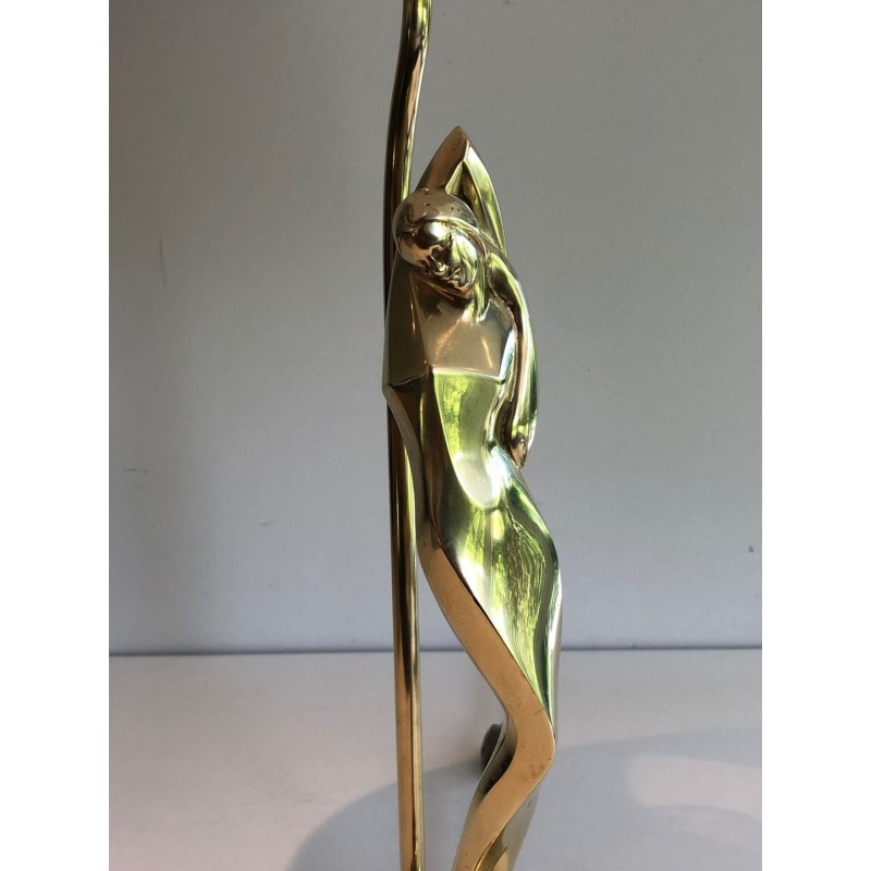 Stylised Female Figure Brass Table Lamp, Art Déco Style, French Work, circa 1970