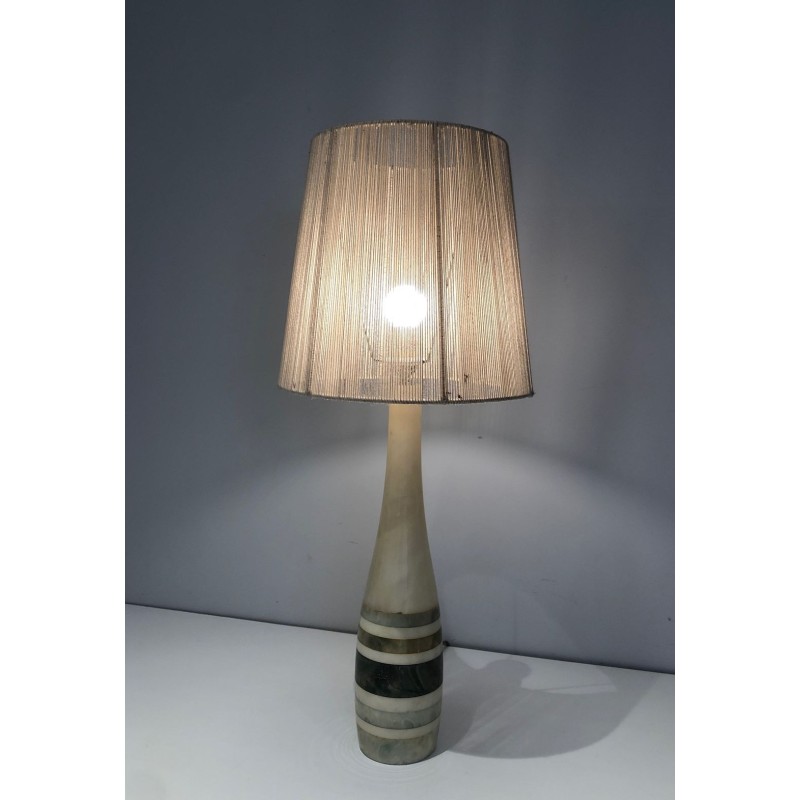 Marble Table Lamp with Coloured Marble Incrustations, French Work, circa 1970