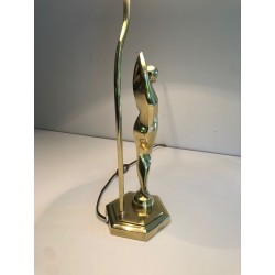 Stylised Female Figure Brass Table Lamp, Art Déco Style, French Work, circa 1970