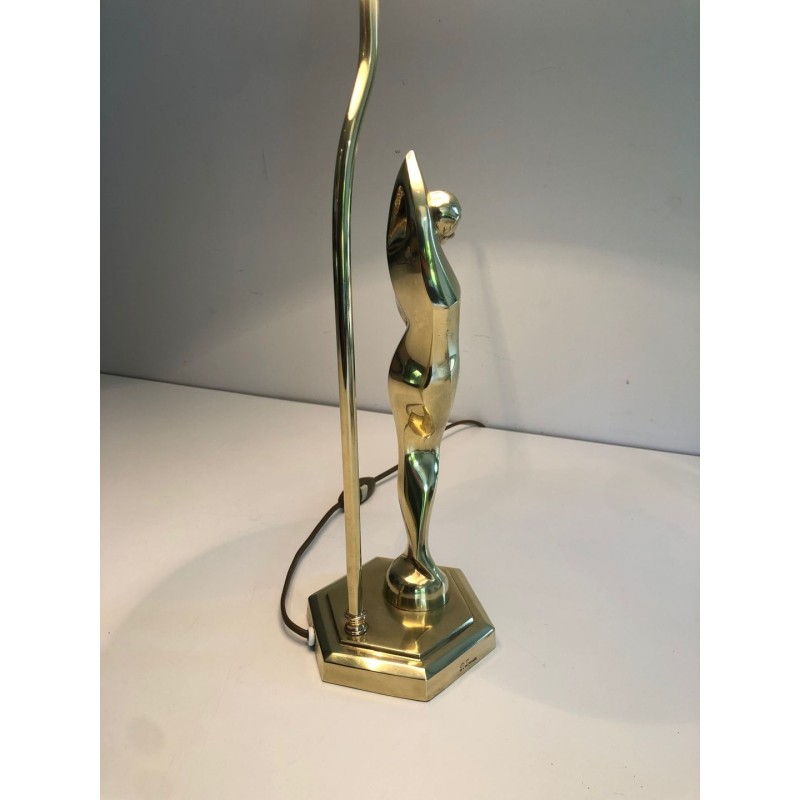 Stylised Female Figure Brass Table Lamp, Art Déco Style, French Work, circa 1970