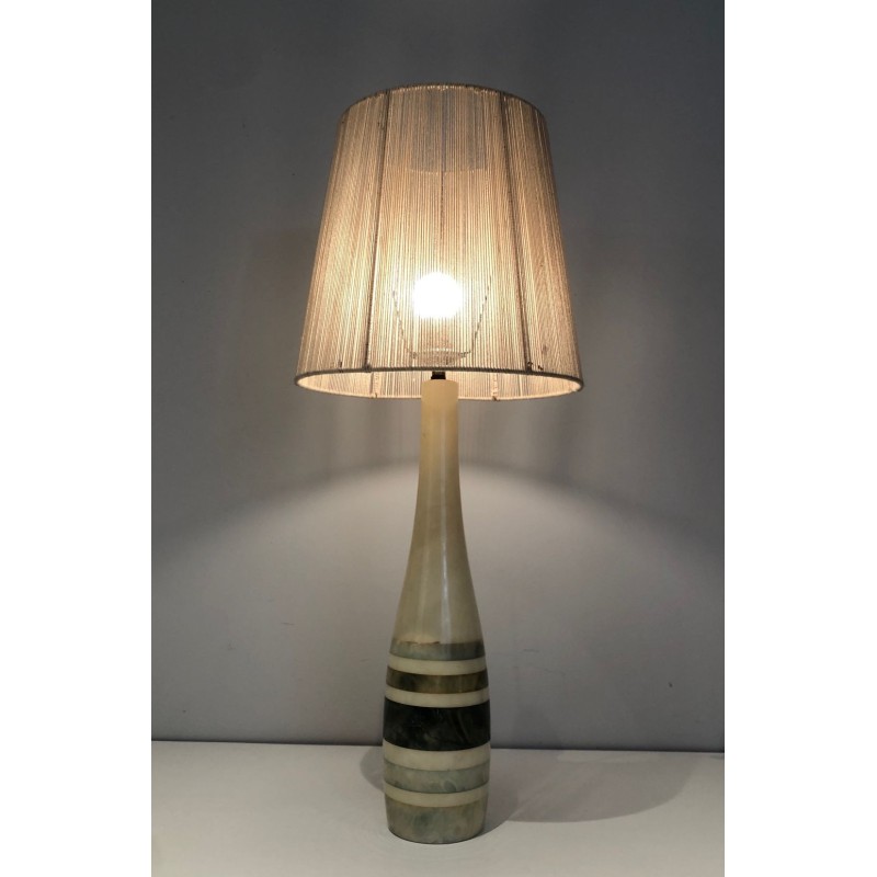 Marble Table Lamp with Coloured Marble Incrustations, French Work, circa 1970
